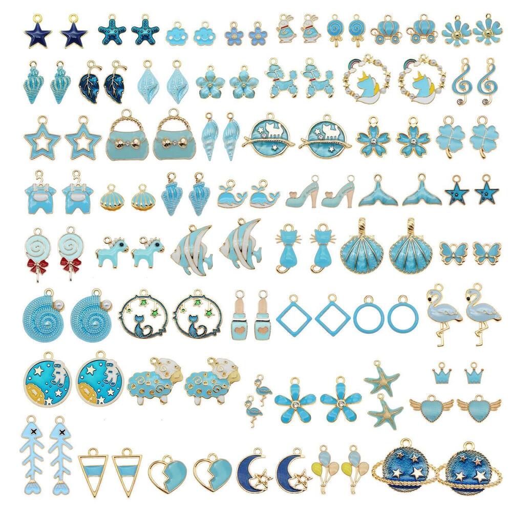 6964 60Pcs 30 Pairs Mixed Enamel Blue Theme Charms Pendants for Jewelry